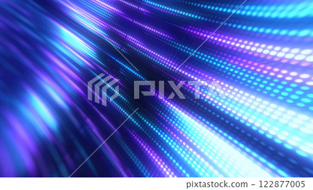 Vibrant purple and blue dot pattern with streaks of light, creating a sense of energy and futuristic design. Suitable for digital themes and high-tech concepts background 122877005