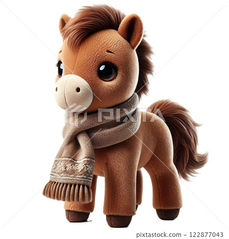 Brown horse plush illustration winter scarf 122877043