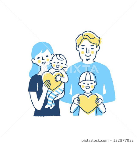 男孩和家人抱著愛心,上身 男孩和家人抱著愛心,上身 122877052