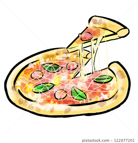 Brush pen style illustration of sliced pizza 122877201