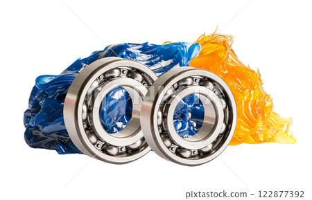 Ball bearing stainless with grease lithium machinery lubrication for automotive and industrial  isolated on white background. 122877392