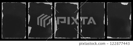 Empty old vintage black scratch torn poster set overlay texture background Empty old vintage black scratch torn poster set overlay texture background 122877443