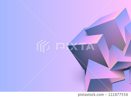 Abstract 3D background with mix of cubes. Geometric shapes intersecting in violet and pink y2k styled background Abstract 3D background with mix of cubes. Geometric shapes intersecting in violet and pink y2k styled background 122877558