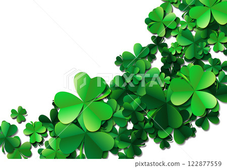 Saint Patricks day background with sprayed green clover leaves o 122877559