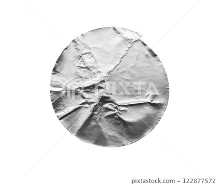 Blank silver round adhesive paper metallic sticker label isolated on white background 122877572