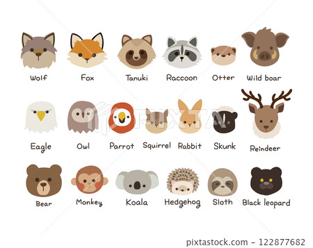 可愛的林地動物面孔插圖集 122877682
