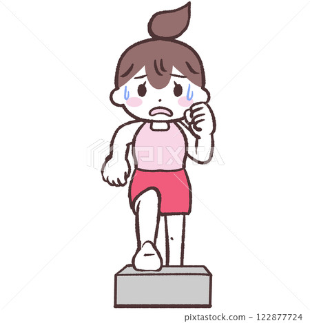 Front view illustration of a woman tired from exercise Front view illustration of a woman tired from exercise 122877724