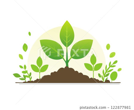 A green young plant growing in soil on nature background A green young plant growing in soil on nature background 122877981