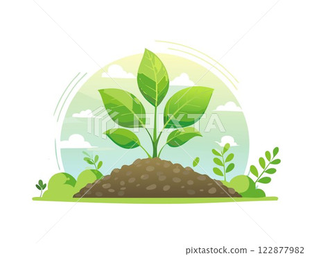 A green young plant growing in soil on nature background 122877982