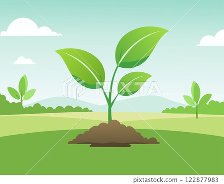 A green young plant growing in soil on nature background 122877983
