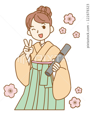 穿著綠色袴的女孩的插圖 122878323