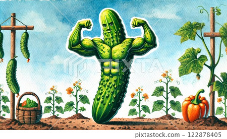 肌肉發達的黃瓜在田野裡吸引了許多關注! 肌肉發達的黃瓜在田野裡吸引了許多關注! 122878405