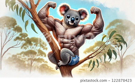 肌肉發達的無尾熊在樹上表現很棒！ 122878423