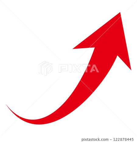 Illustration of a simple red arrow rising to the right on a white background 122878445