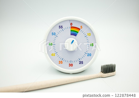 Colorful children timer and toothbrush for effective time management 122878448