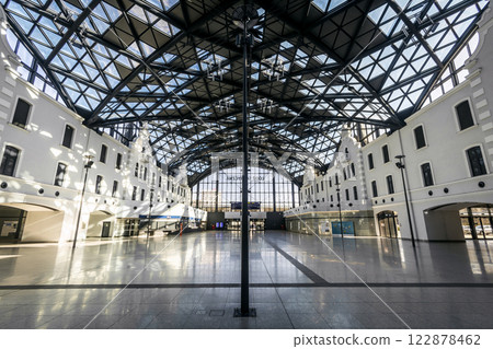 Lodz Fabryczna modern railway station interior in Poland Lodz Fabryczna modern railway station interior in Poland 122878462