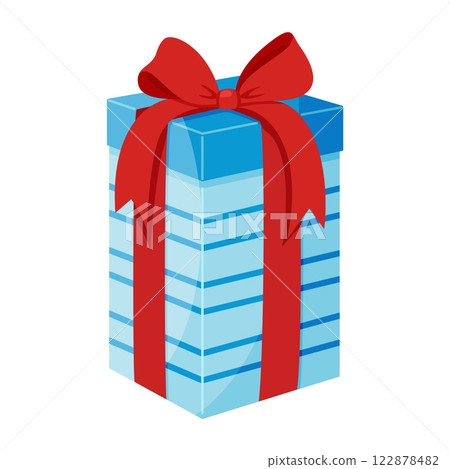 Gift box with red ribbon bow. Hand drawn trendy flat style isolated icon Gift box with red ribbon bow. Hand drawn trendy flat style isolated icon 122878482