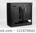 Side view of  PC case, chassis without  right  metal panel.  Chassis supports up to four HDDs or up to eight SATA SSDs. 122878682