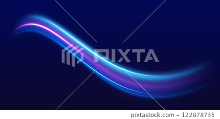 Speed police line. Laser beams, horizontal light rays. Magic shining neon light line trails. Purple glowing wave swirl, impulse cable lines. High speed effect motion blur night lights Speed police line. Laser beams, horizontal light rays. Magic shining neon light line trails. Purple glowing wave swirl, impulse cable lines. High speed effect motion blur night lights 122878735