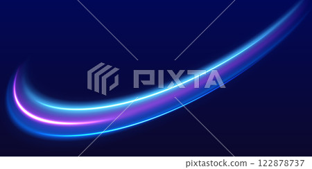 Speed police line. Laser beams, horizontal light rays. Magic shining neon light line trails. Purple glowing wave swirl, impulse cable lines. High speed effect motion blur night lights Speed police line. Laser beams, horizontal light rays. Magic shining neon light line trails. Purple glowing wave swirl, impulse cable lines. High speed effect motion blur night lights 122878737