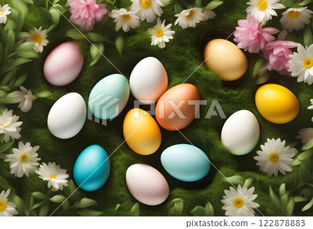 Colorful Easter eggs background 122878883