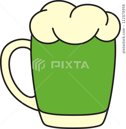 St. Patrick's Day, illustration, frothy green beer mug, retro vintage style, vector flat icon isolated on a white transparent background 122878956