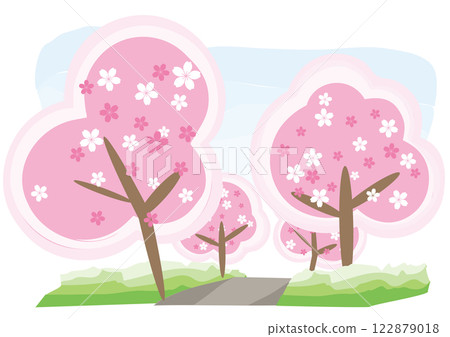 流行的櫻花城市景觀插畫 122879018