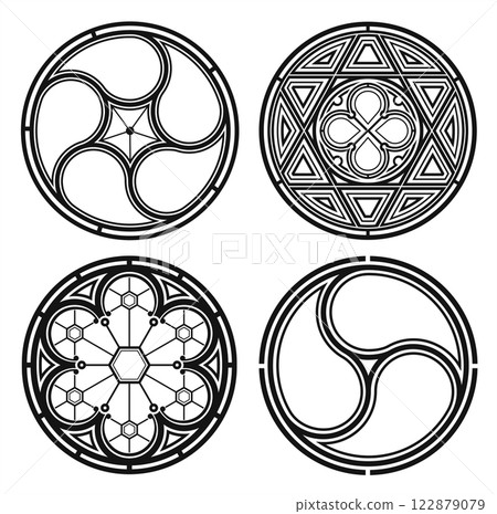 Set of silhouettes of cathedral round gothic windows Set of silhouettes of cathedral round gothic windows 122879079