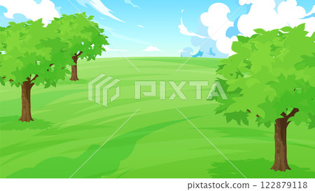 Background illustration of a grassy park with trees_16:9 Background illustration of a grassy park with trees_16:9 122879118