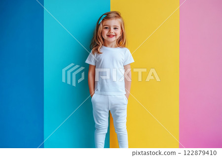 In an artistic illustration, a girl braids flow down her back with intricate detail. The soft background emphasizes the craftsmanship and grace of her hair design 122879410