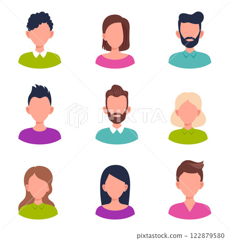 Set male and female portraits. Man and woman  avatar profile. 122879580