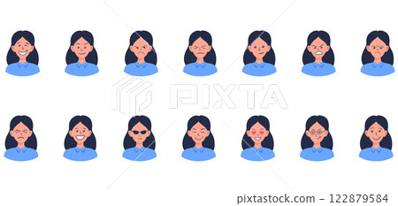 Portraits of woman. Girl Avatar. Female emotions. Portraits of woman. Girl Avatar. Female emotions. 122879584