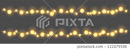 Festive Christmas light  glowing garland string on dark background. 122879586