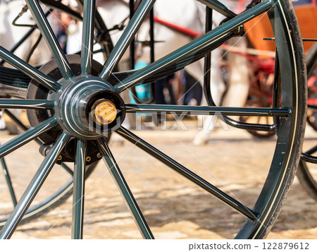Traditional fair scene with carriage wheel Traditional fair scene with carriage wheel 122879612