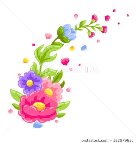 Background with pretty flowers. Beautiful decorative natural plants and leaves. 122879633