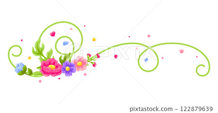 Curl element with flowers. Beautiful decorative natural plants and leaves. 122879639