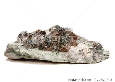 Macro mineral stone quartz chlorite Palygorskite rock on a white background 122879845