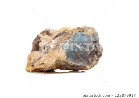 Macro mineral stone Corundum in rock a white background 122879917