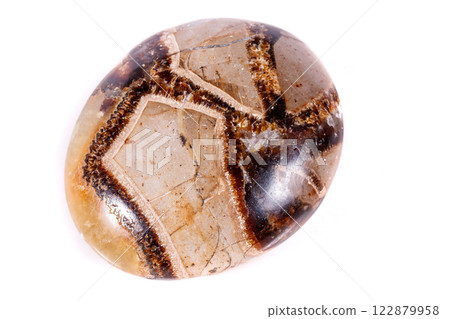Macro mineral stone Simbirzit and Septaria on white background 122879958