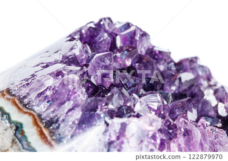 Amethyst Crystal Druse  macro mineral on white background 122879970