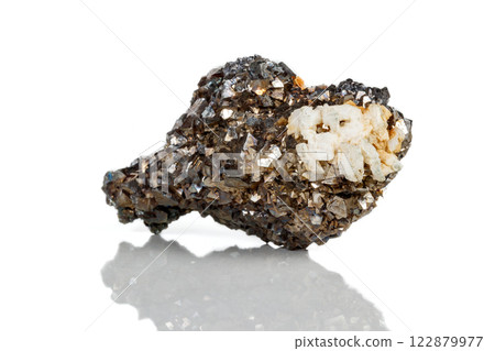 Macro mineral stone Arsenopyrite on a white background 122879977