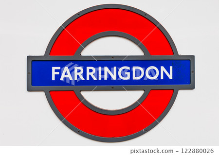 Farringdon Underground Station Sign. Iconic London Red Tube Sign Farringdon Underground Station Sign. Iconic London Red Tube Sign 122880026