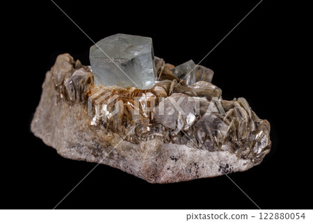 macro mineral stone Topaz on a black background 122880054
