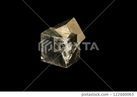 Macro mineral stone Pyrite on a black background 122880063