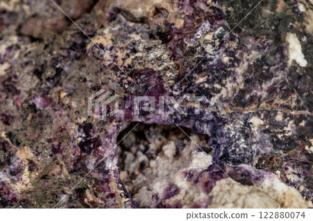 macro stone Fluorite mineral on a black background 122880074