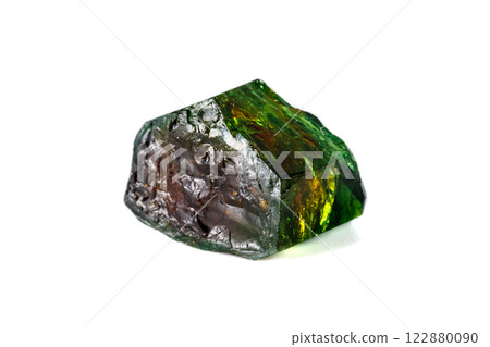 Macro mineral Chrome Dravite Tourmaline on a white background Macro mineral Chrome Dravite Tourmaline on a white background 122880090