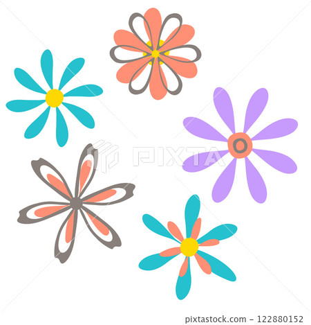 Freehand flower shapes isolated elements, clipart set. Hand drawn doodle cartoon style design. Cute floral web d cor. Blob brush stroke contour. Pastel blue pink shades colour vector illustration Freehand flower shapes isolated elements, clipart set. Hand drawn doodle cartoon style design. Cute floral web d cor. Blob brush stroke contour. Pastel blue pink shades colour vector illustration 122880152