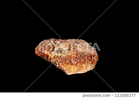 Macro mineral stone Vanadinite on a black background 122880277