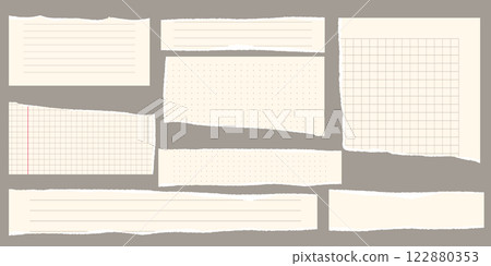 Paper scraps. Torn pieces of paper, with torn edges for notes, realistic torn pieces of blank note pages. Vector illustration isolated Paper scraps. Torn pieces of paper, with torn edges for notes, realistic torn pieces of blank note pages. Vector illustration isolated 122880353