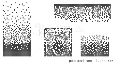 Pixel disintegration background. Decay effect. Dispersed dotted pattern. Concept of disintegration, pixel mosaic textures with simple square particles. Pixel disintegration background. Decay effect. Dispersed dotted pattern. Concept of disintegration, pixel mosaic textures with simple square particles. 122880356